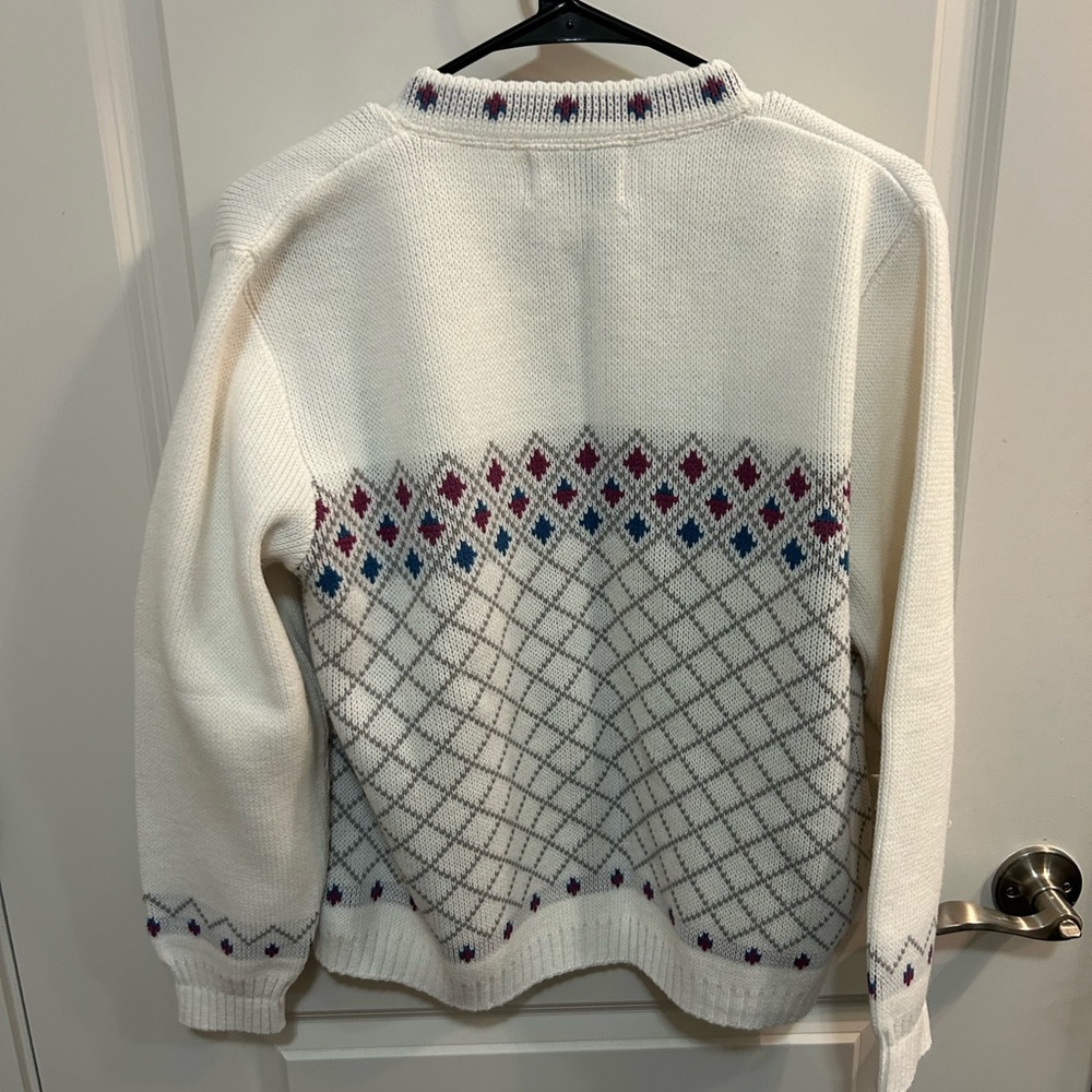 Vintage Amana Woolen Mills Nordic Geometric Cream Knit Sweater Women’s Size 38 - Picture 3 of 7